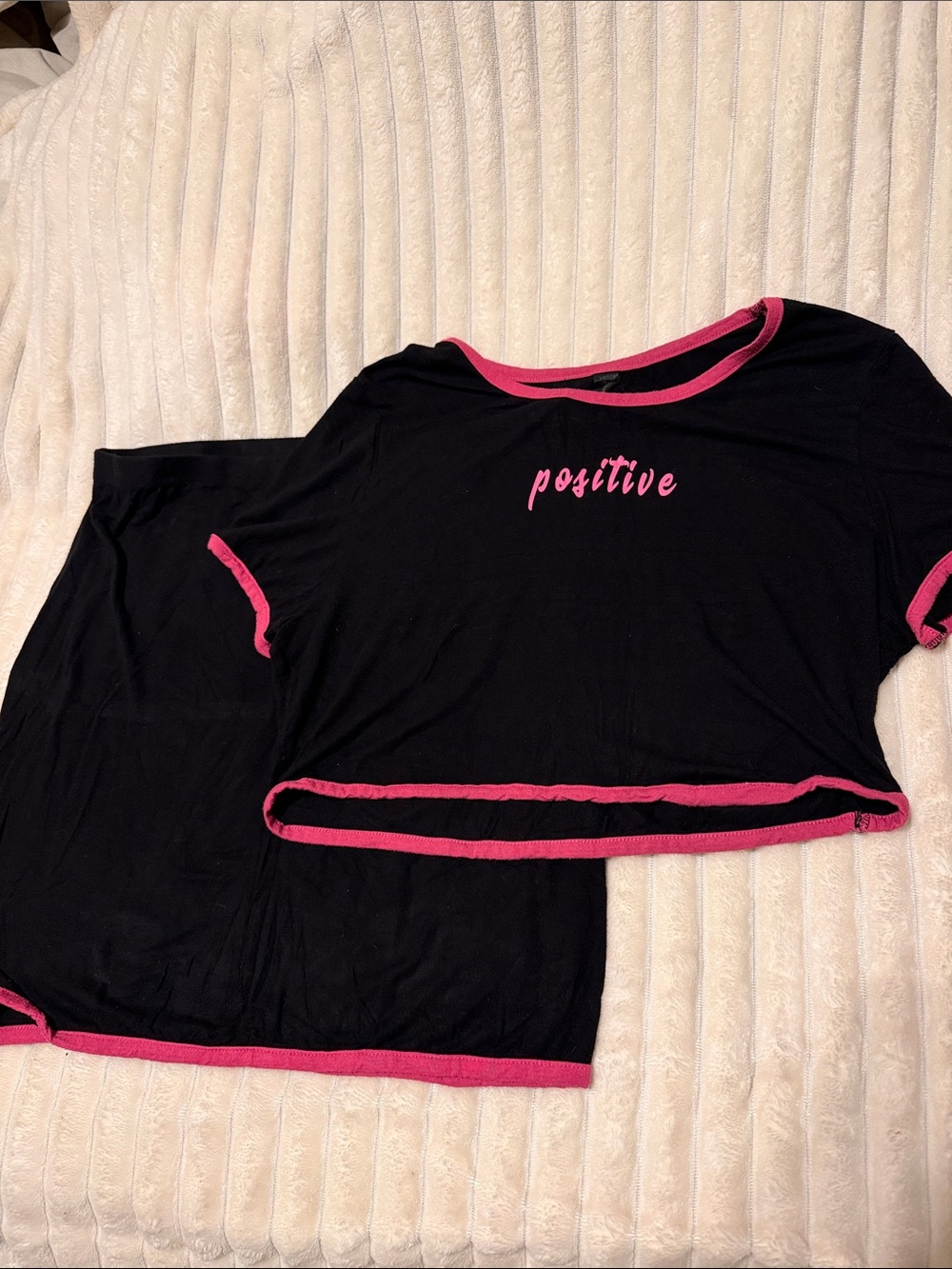Love Black Crop Top with Pink Trim